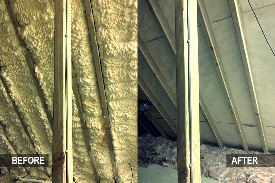 Before and after spray foam removal example 2